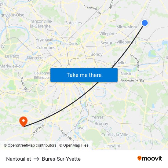 Nantouillet to Bures-Sur-Yvette map