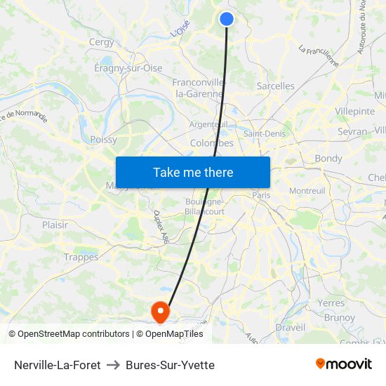 Nerville-La-Foret to Bures-Sur-Yvette map