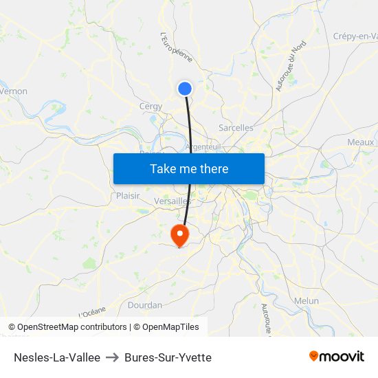 Nesles-La-Vallee to Bures-Sur-Yvette map