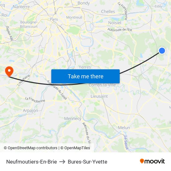Neufmoutiers-En-Brie to Bures-Sur-Yvette map