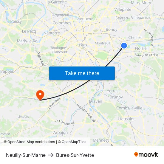Neuilly-Sur-Marne to Bures-Sur-Yvette map