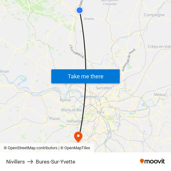 Nivillers to Bures-Sur-Yvette map