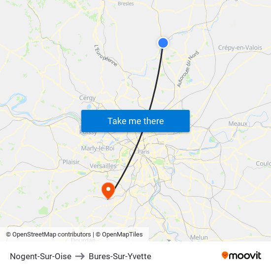 Nogent-Sur-Oise to Bures-Sur-Yvette map