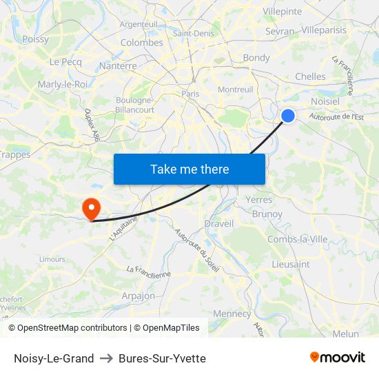Noisy-Le-Grand to Bures-Sur-Yvette map