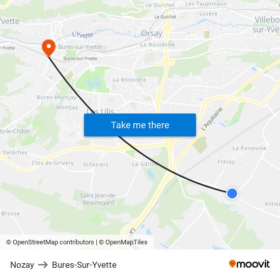 Nozay to Bures-Sur-Yvette map