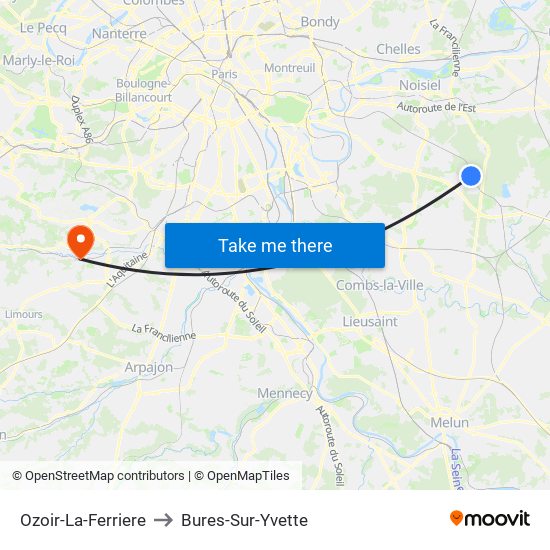 Ozoir-La-Ferriere to Bures-Sur-Yvette map