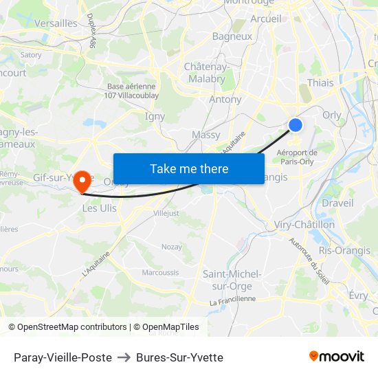 Paray-Vieille-Poste to Bures-Sur-Yvette map