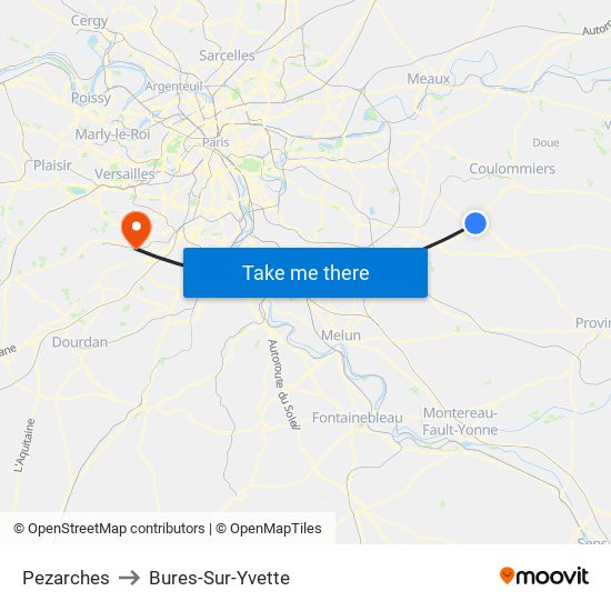 Pezarches to Bures-Sur-Yvette map