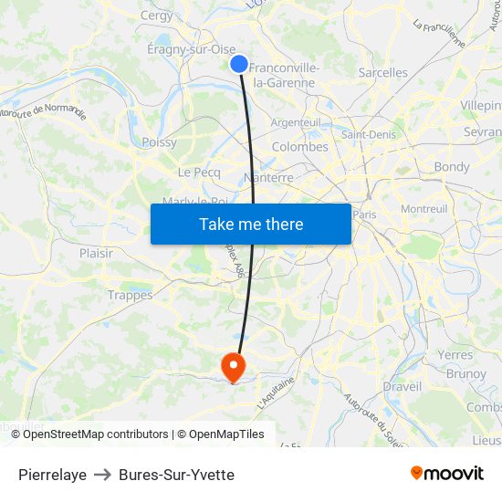 Pierrelaye to Bures-Sur-Yvette map