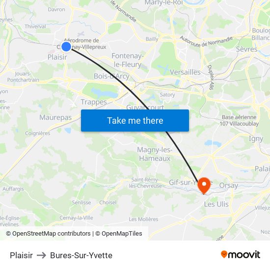Plaisir to Bures-Sur-Yvette map