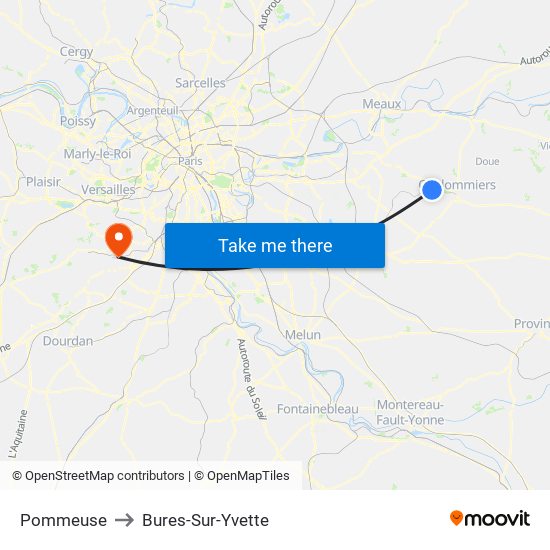 Pommeuse to Bures-Sur-Yvette map