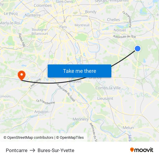 Pontcarre to Bures-Sur-Yvette map