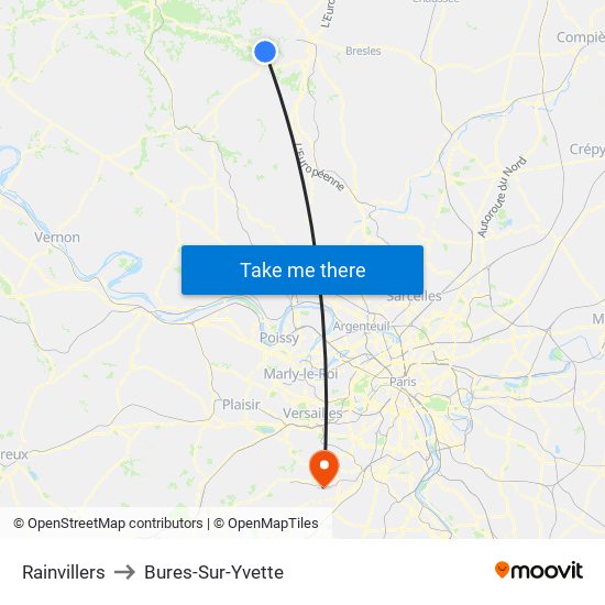 Rainvillers to Bures-Sur-Yvette map