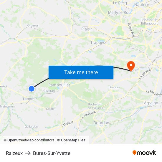 Raizeux to Bures-Sur-Yvette map
