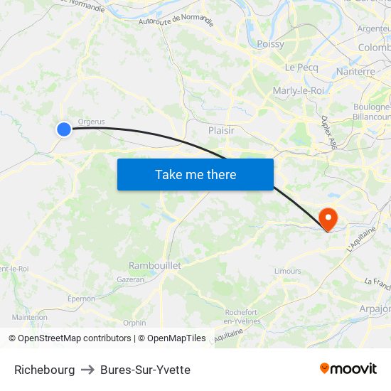 Richebourg to Bures-Sur-Yvette map