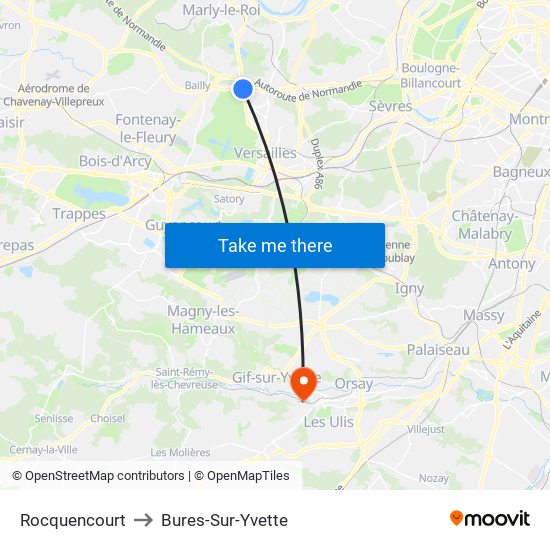 Rocquencourt to Bures-Sur-Yvette map