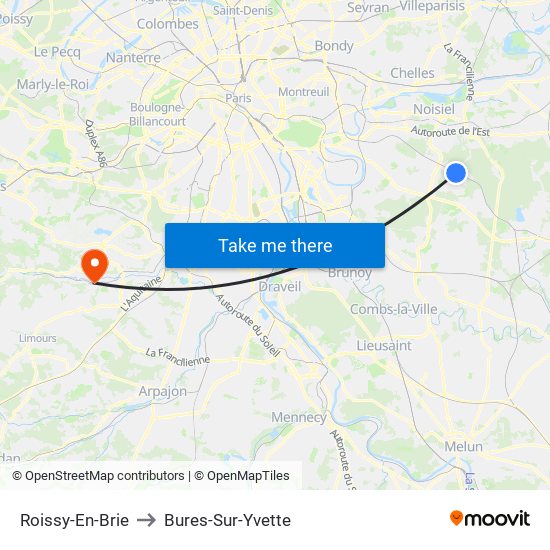 Roissy-En-Brie to Bures-Sur-Yvette map