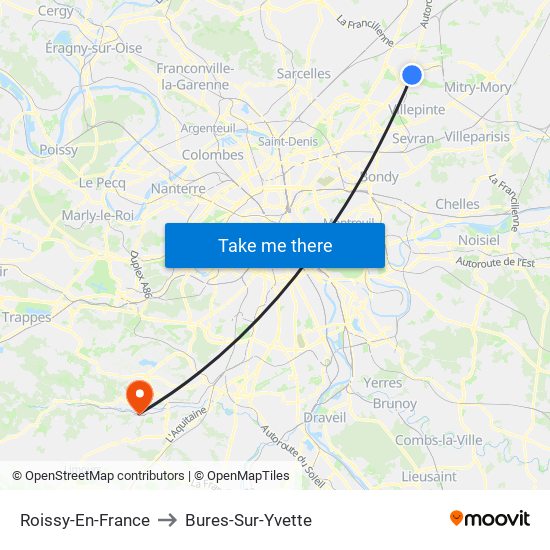 Roissy-En-France to Bures-Sur-Yvette map