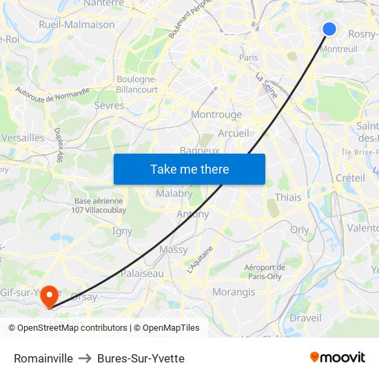 Romainville to Bures-Sur-Yvette map