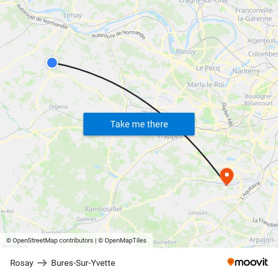 Rosay to Bures-Sur-Yvette map