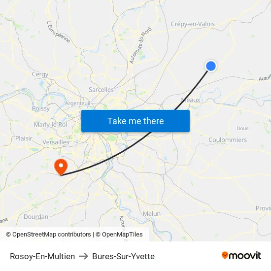 Rosoy-En-Multien to Bures-Sur-Yvette map
