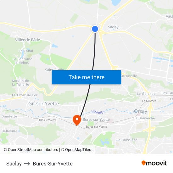 Saclay to Bures-Sur-Yvette map