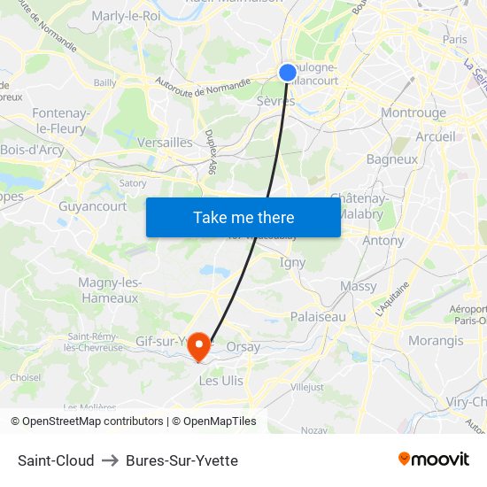 Saint-Cloud to Bures-Sur-Yvette map