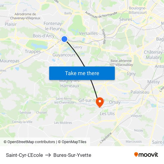Saint-Cyr-L'Ecole to Bures-Sur-Yvette map