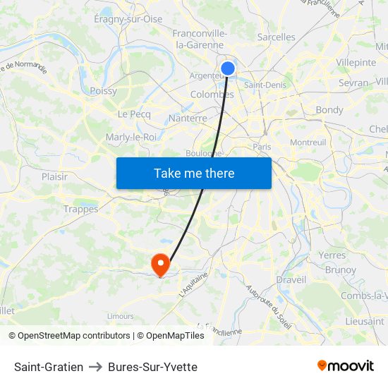 Saint-Gratien to Bures-Sur-Yvette map
