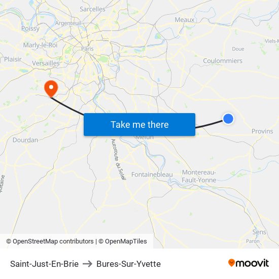 Saint-Just-En-Brie to Bures-Sur-Yvette map