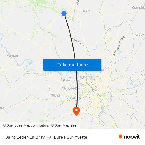 Saint-Leger-En-Bray to Bures-Sur-Yvette map