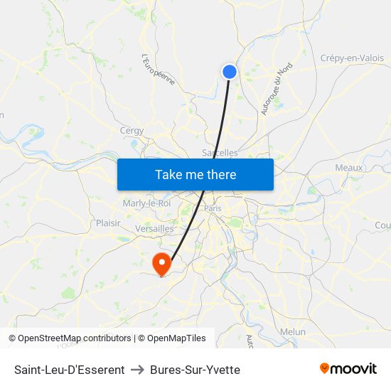 Saint-Leu-D'Esserent to Bures-Sur-Yvette map