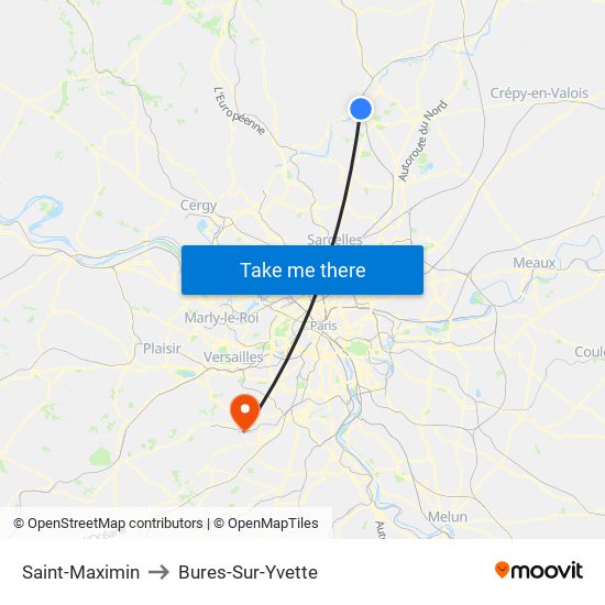 Saint-Maximin to Bures-Sur-Yvette map