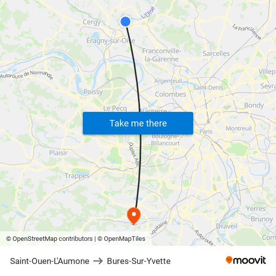 Saint-Ouen-L'Aumone to Bures-Sur-Yvette map