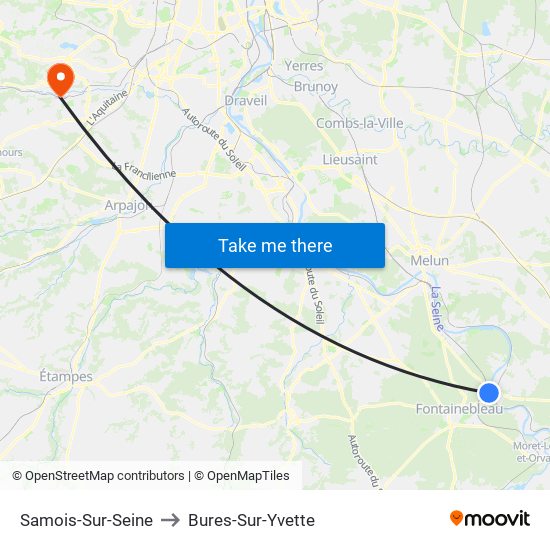 Samois-Sur-Seine to Bures-Sur-Yvette map