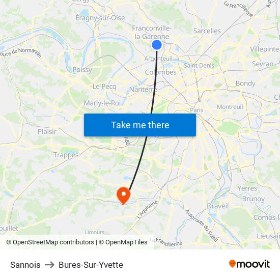 Sannois to Bures-Sur-Yvette map