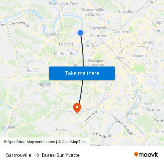 Sartrouville to Bures-Sur-Yvette map