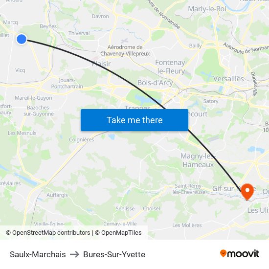 Saulx-Marchais to Bures-Sur-Yvette map