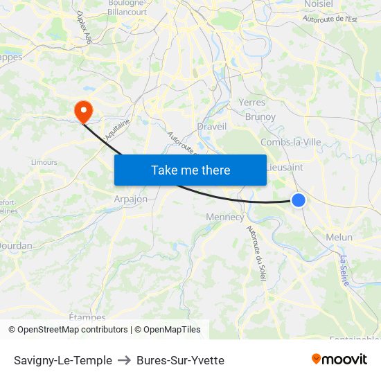 Savigny-Le-Temple to Bures-Sur-Yvette map