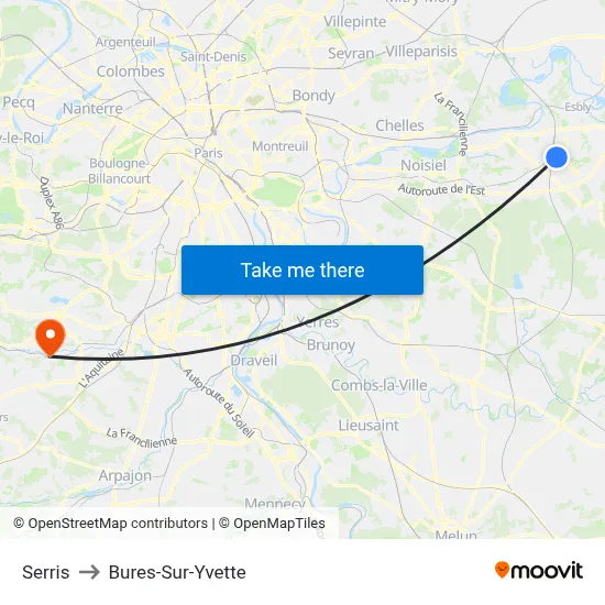 Serris to Bures-Sur-Yvette map