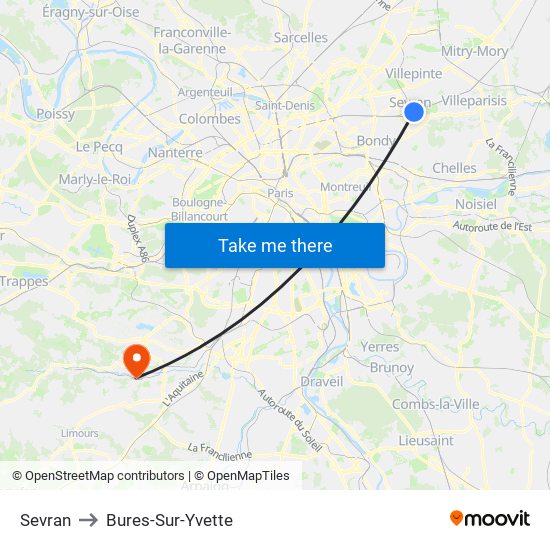 Sevran to Bures-Sur-Yvette map