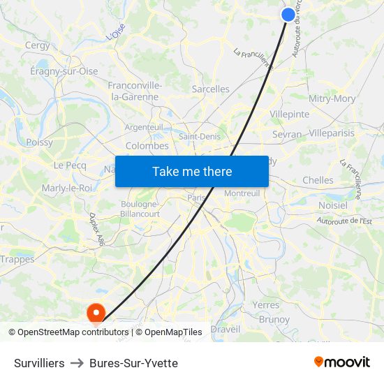 Survilliers to Bures-Sur-Yvette map