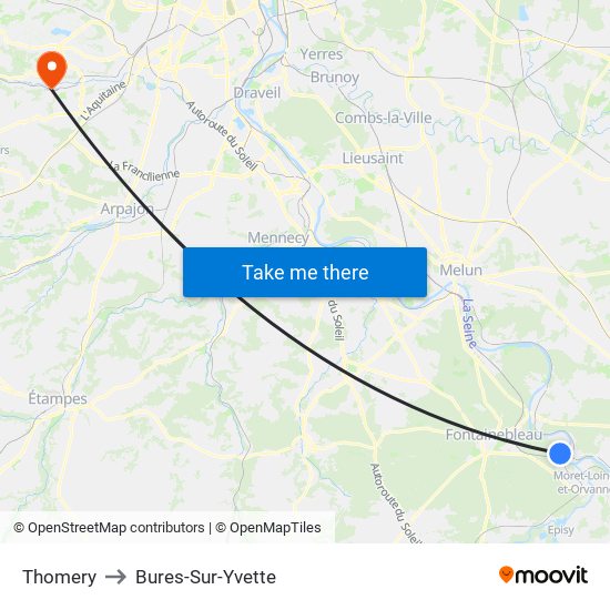 Thomery to Bures-Sur-Yvette map