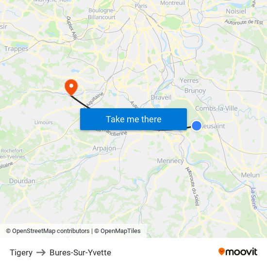 Tigery to Bures-Sur-Yvette map