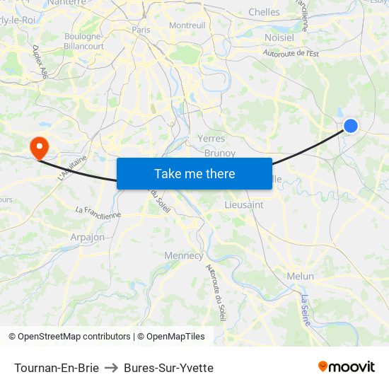 Tournan-En-Brie to Bures-Sur-Yvette map