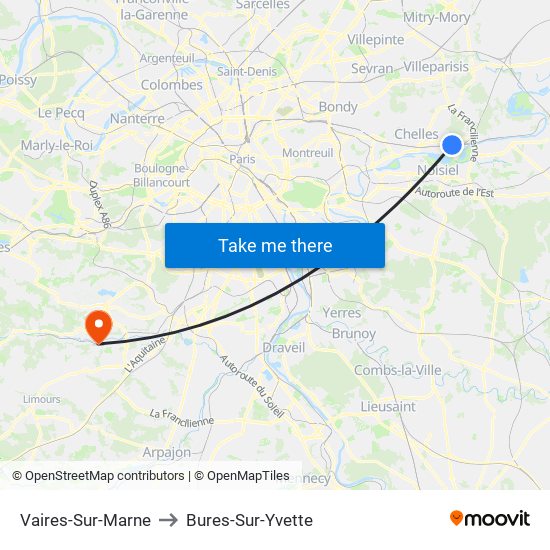 Vaires-Sur-Marne to Bures-Sur-Yvette map