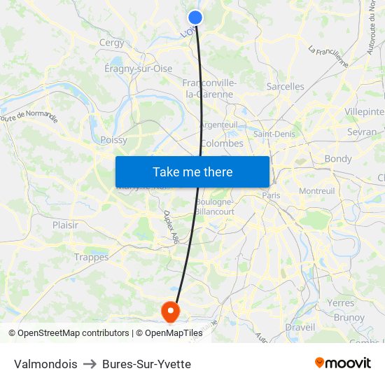 Valmondois to Bures-Sur-Yvette map