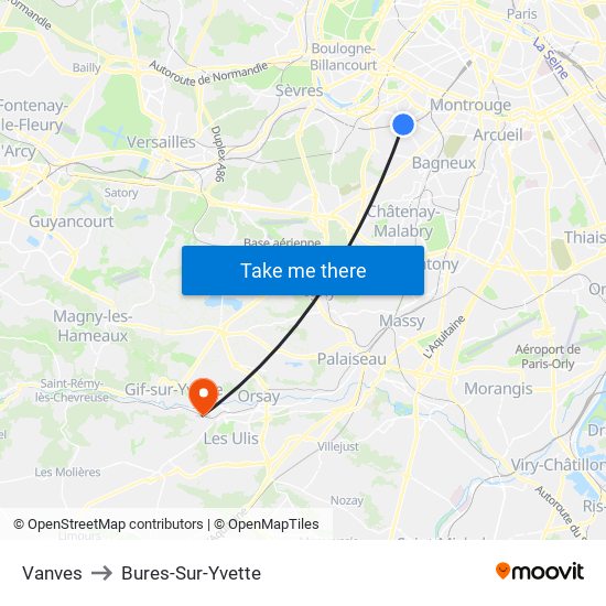 Vanves to Bures-Sur-Yvette map