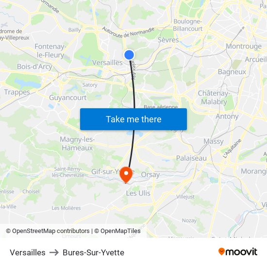 Versailles to Bures-Sur-Yvette map