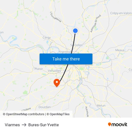 Viarmes to Bures-Sur-Yvette map